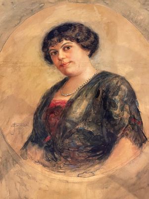 J. SVOBODA Portrait de femme Aquarelle sur papier contrecoll…
