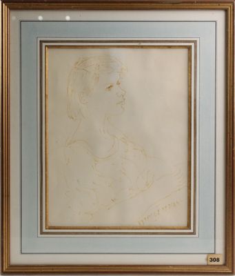 un dessin représentant un homme de profil, dans un cadre doré