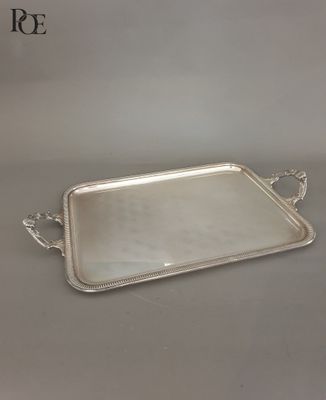 APOLLO, Plateau rectangulaire en métal argenté à deux prises… - Photo 1