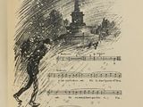 an old book with a drawing of a person on a skateboard