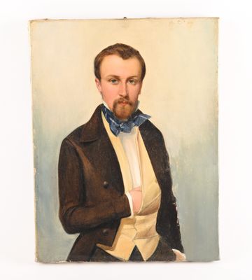 tableau représentant un homme en costume et nœud papillon posant pour une photo