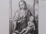 drawing of a woman holding a baby in her lap
