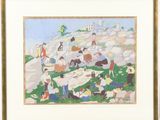 an image of a painting of a group of people sitting on a hill