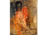 an image of a painting of a woman sitting on the ground
