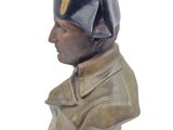 statue of a bust of a man wearing a military hat