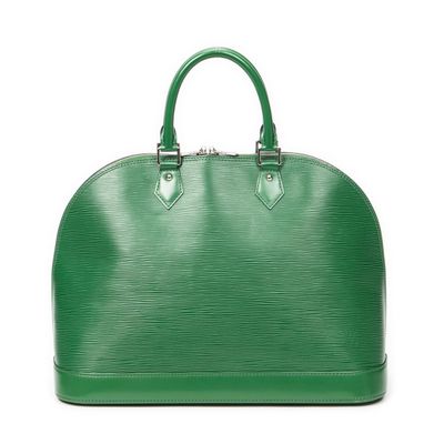 a green louis vuitton bag on a white background