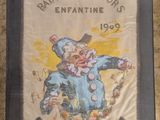 painting of a clown in a blue suit with a yellow background