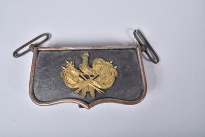 a gold and black belt buckle with two birds on it