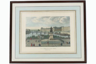 une vieille photo d'une ville avec un pont et un bâtiment