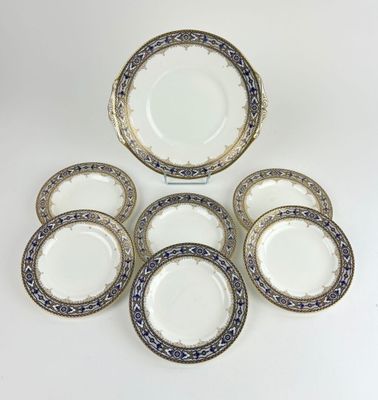 a set of six plates with blue and white designs on them