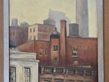a picture of a painting of a cityscape on the wall