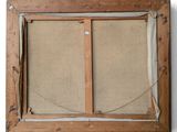 an old wooden frame with a picture hanging on the wall