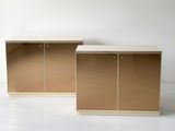 pair of mid century modern brass and white lacquered side tables