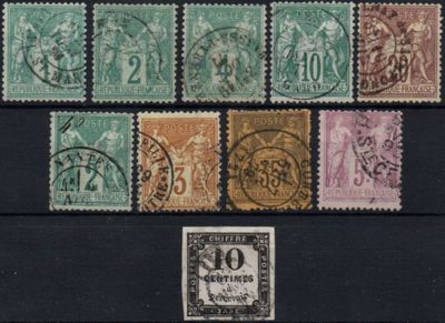 several different types of stamps are displayed on a black surface