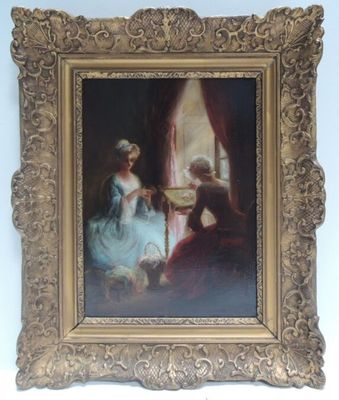 un tableau représentant une femme et un homme assis à une table