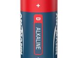 a close up of a red and blue battery on a white background