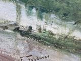an image of a painting of a river with trees in the background