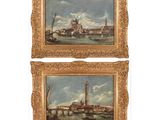 paire de peintures à l'huile du XIXe siècle représentant Venise et le Grand Canal