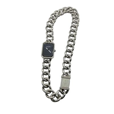 an image of a silver watch with a chain bracelet on a white background