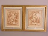 two framed prints of a woman and a man in a landscape