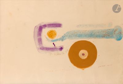 peinture représentant un tracteur muni d'un disque à l'avant et d'un disque jaune à l'arrière