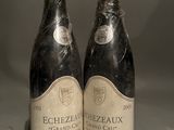 pair of two bottles of wine sitting on top of a table