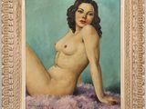 an image of a painting of a nude woman on a pink rug