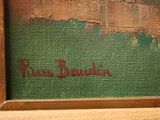 an image of a painting of a green field with a red writing on it