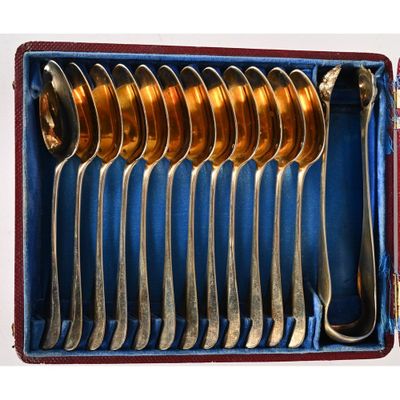silverware in a blue case with a red lining