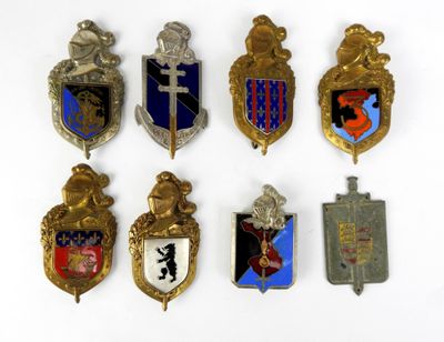 plusieurs types de badges sont présentés sur une surface blanche