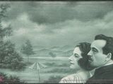 tableau représentant un homme et une femme regardant un cerf-volant dans un champ
