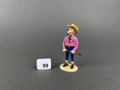 a close up of a figurine of a man with a hat and a cane
