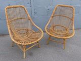 paire de fauteuils de salon en rotin du milieu du siècle, dans le style du début du XXe siècle