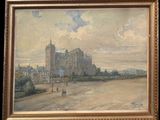 painting of a castle with a horse drawn carriage in front of it