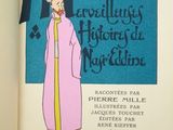 an open book with a cartoon of a man in a pink robe