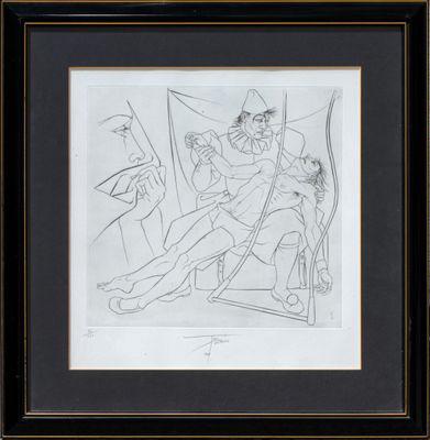 un dessin en noir et blanc représentant un homme assis sur une chaise