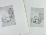 three drawings of people in a living room