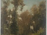 une image représentant un tableau d'une zone boisée avec des arbres et des buissons