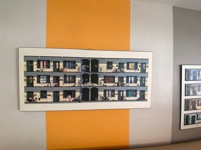 a picture of a picture of a library on the wall