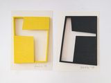 two pieces of art that are on a white surface