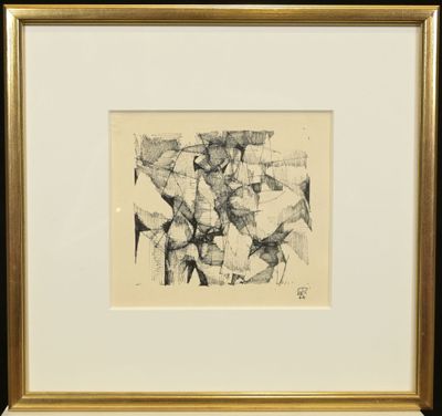 a black and white drawing of a group of horses in a frame
