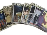 several comics are stacked on top of each other on a white surface