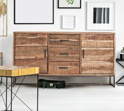 Buffet 2 portes 3 tiroirs NESLY en acacia et piètement métal…