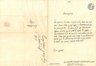 an old document with a handwritten letter on the front of it