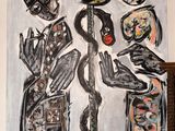 un tableau accroché au mur d'un salon, représentant un homme et une femme
