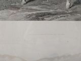 a drawing of a man riding a horse on the beach