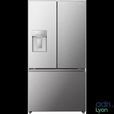 an image of a stainless steel refrigerator with a water dispenser