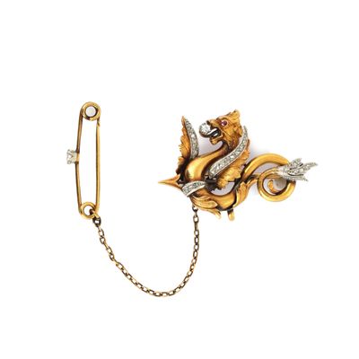 a close up of a brooch with a chain attached to it