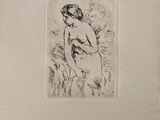drawing of a woman sitting in a field of grass with a full moon in the background