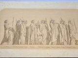 an old drawing of a group of people standing next to each other
